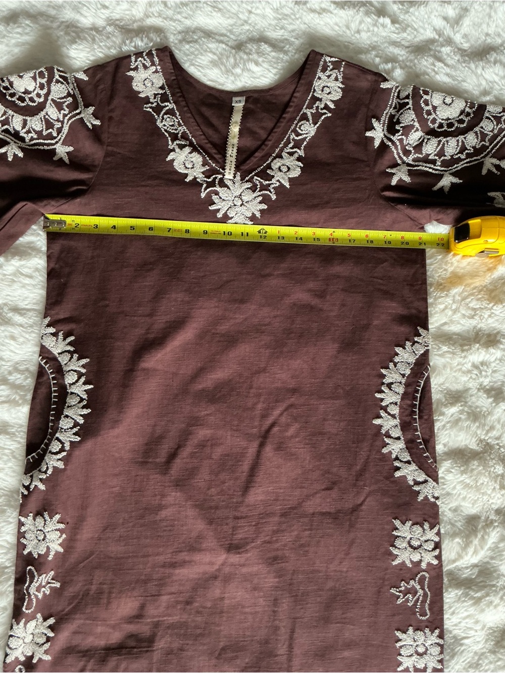 Uncle Frank Embroidered Boho Midi Dress Size M Brown Floral Pockets Side Slits - Picture 4 of 10